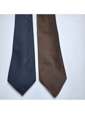 Two Woodward Men's Vintage Ties Quo Vadis Blue - Brown White Pin Dots